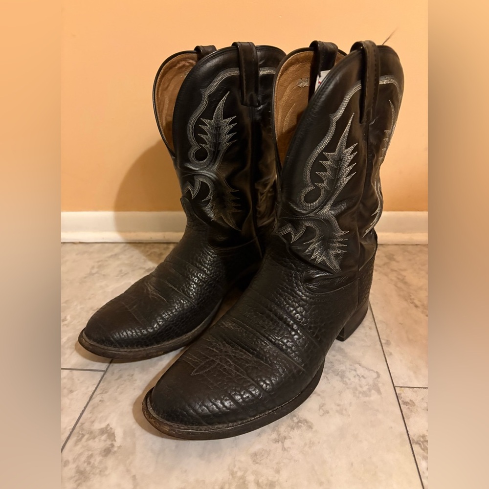 Tony Lama Ruslo Black Bullhide Western Cowboy Boots